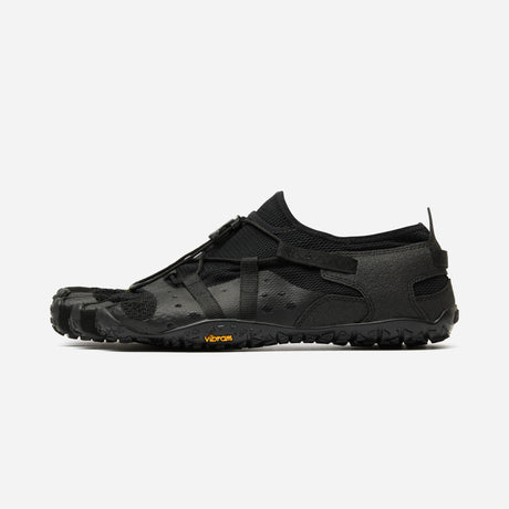 Side view of women's black Vibram Spidrwalk toe shoe