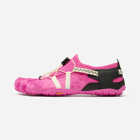 Side view of women's pink Vibram Spidrwalk toe shoe