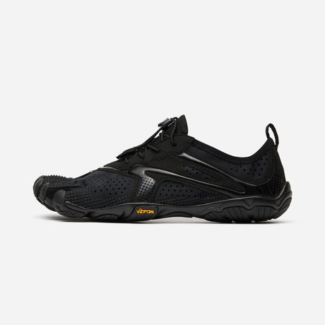 Side view of men's black Vibram V-Run toe shoe