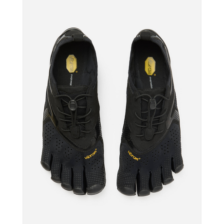 Top view of men's black Vibram V-Run toe shoes
