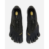 Top view of women's black Vibram V-Run toe shoes