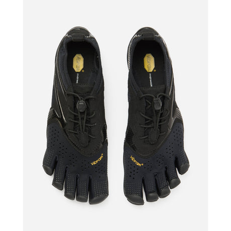 Top view of women's black Vibram V-Run toe shoes