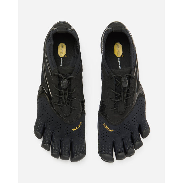 Top view of women's black Vibram V-Run toe shoes