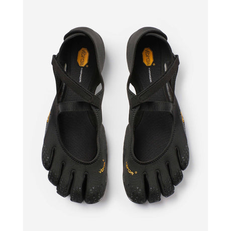 Top view of women's black Vibram V-Soul toe shoes