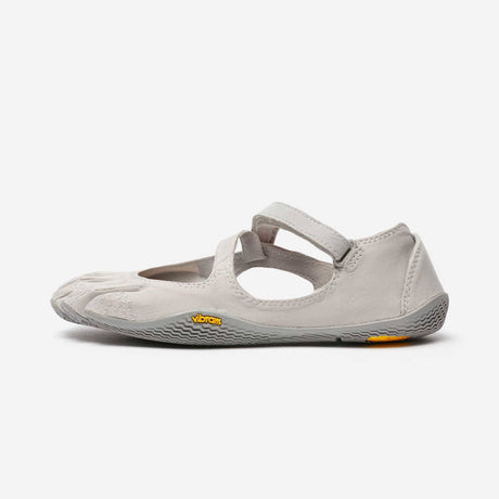Side view of women's silver Vibram V-Soul toe shoe