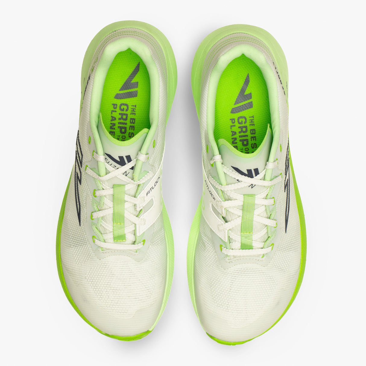 Top view white/lime VJ Shoes FZN Aerofly road-to-trail running shoes