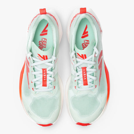 Top view of white/orange VJ Shoes FZN Tempo running shoes