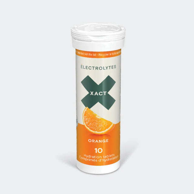 Orange XACT nutrition sport hydration tablets bottle