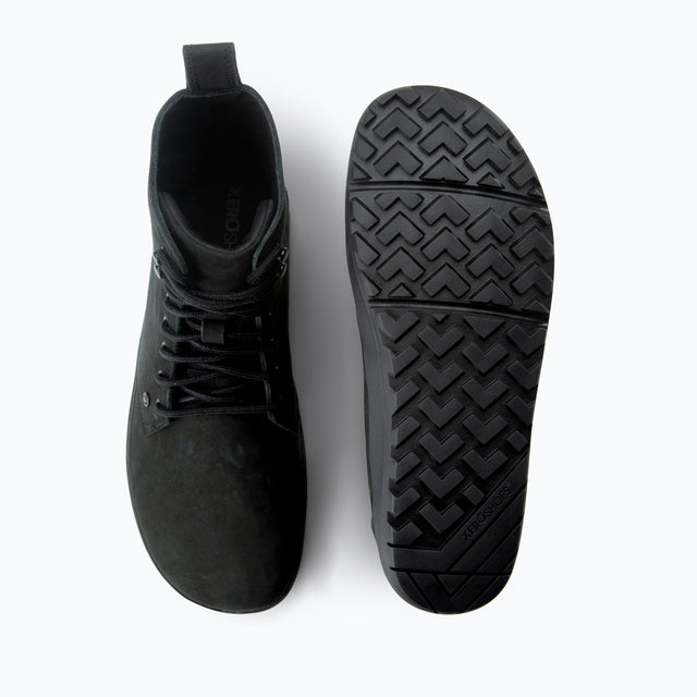 Top/sole view of women's black Xero Shoes Breckenridge lace-up boots