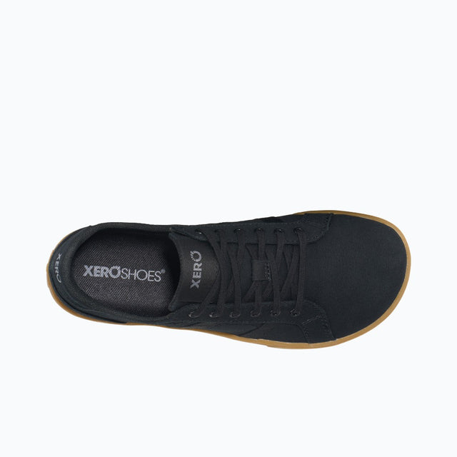 Top view of women's black/gum Xero Shoes Dillon canvas sneaker