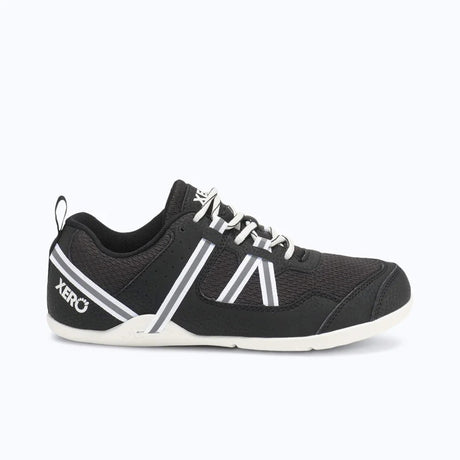 Side view of women's black/white Xero Shoes Prio shoe