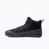 Inner side view of men's black Xero Shoes Scrambler Trail Mid WP hiking boot