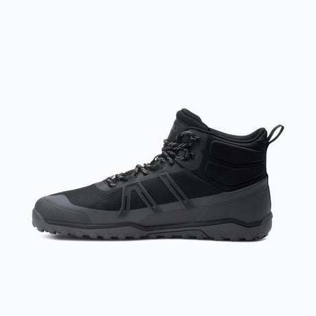 Inner side view of men's black Xero Shoes Scrambler Trail Mid WP hiking boot