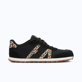 Side view of women's black/leopard print Xero Shoes Wynn sneaker