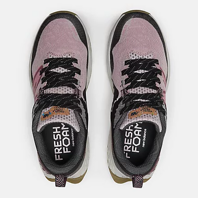 Top view of women's New Balance Hierro v7 running shoes in stone pink colour