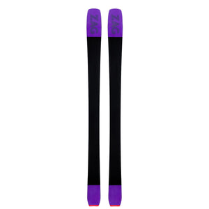 Bottoms view of a pair of purple ZAG UBAC 102 touring skis