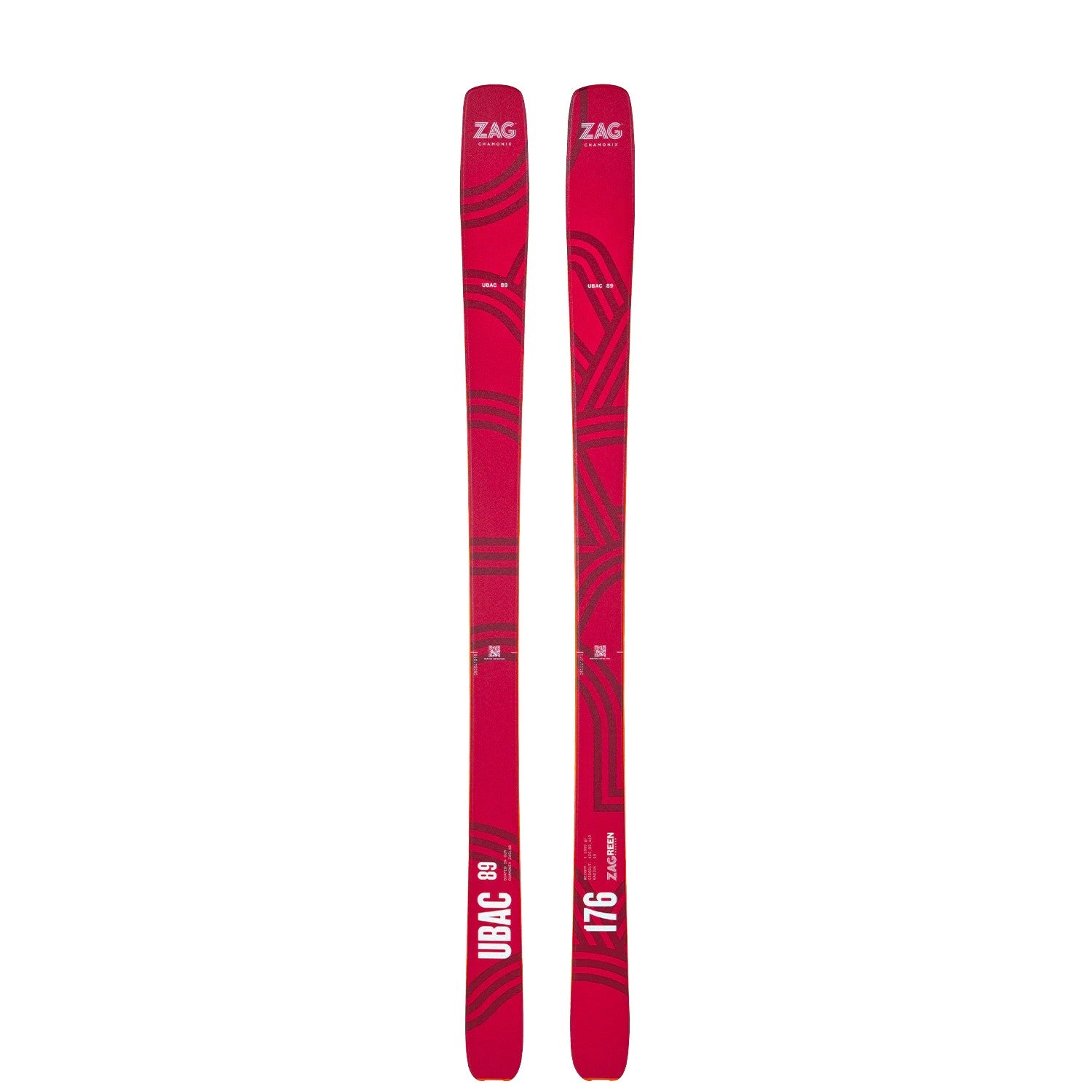 Top view of a pair of red ZAG UBAC 89 touring skis