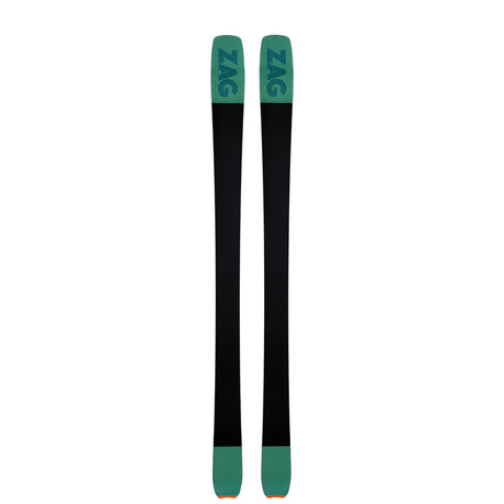 Bottom view of a pair of green ZAG UBAC skis