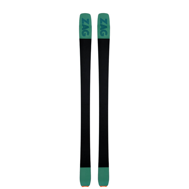 Bottom view of a pair of green ZAG UBAC skis