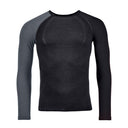 Front view of men's Ortovox 120 Comp Light long sleeve shirt in 'black raven' colour