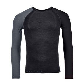 Front view of men's Ortovox 120 Comp Light long sleeve shirt in 'black raven' colour