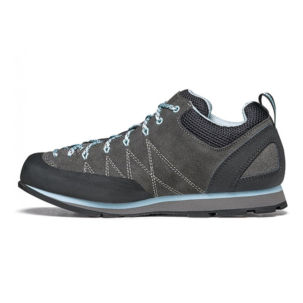 Inner side view of Women's Scarpa Crux approach shoe shark blue radiance
