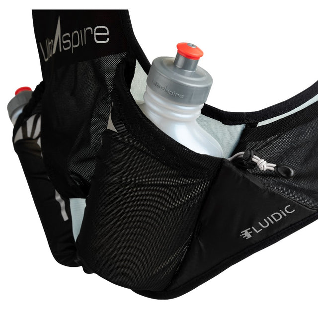 Back water bottle pocket detail of the UltrAspire Momentum 2.0 running & race vest