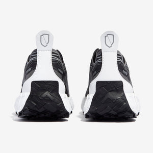 Back view of men's norda 001 running shoes in black/black rubber
