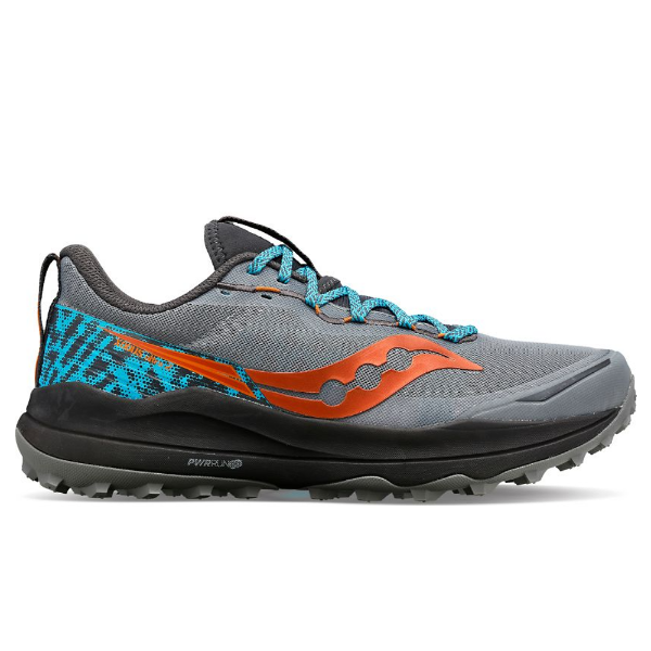 Side view of saucony xodus ultra 2 shoe, fossil/basalt colour