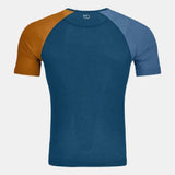 Back view of men's ortovox 120 comp light short sleeve shirt in 'blue petrol' colour